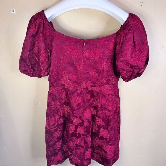 Lush Women's Size Large Red Floral Jacquard Puff‎ Sleeve Dress Formal Wear - Picture 5 of 5